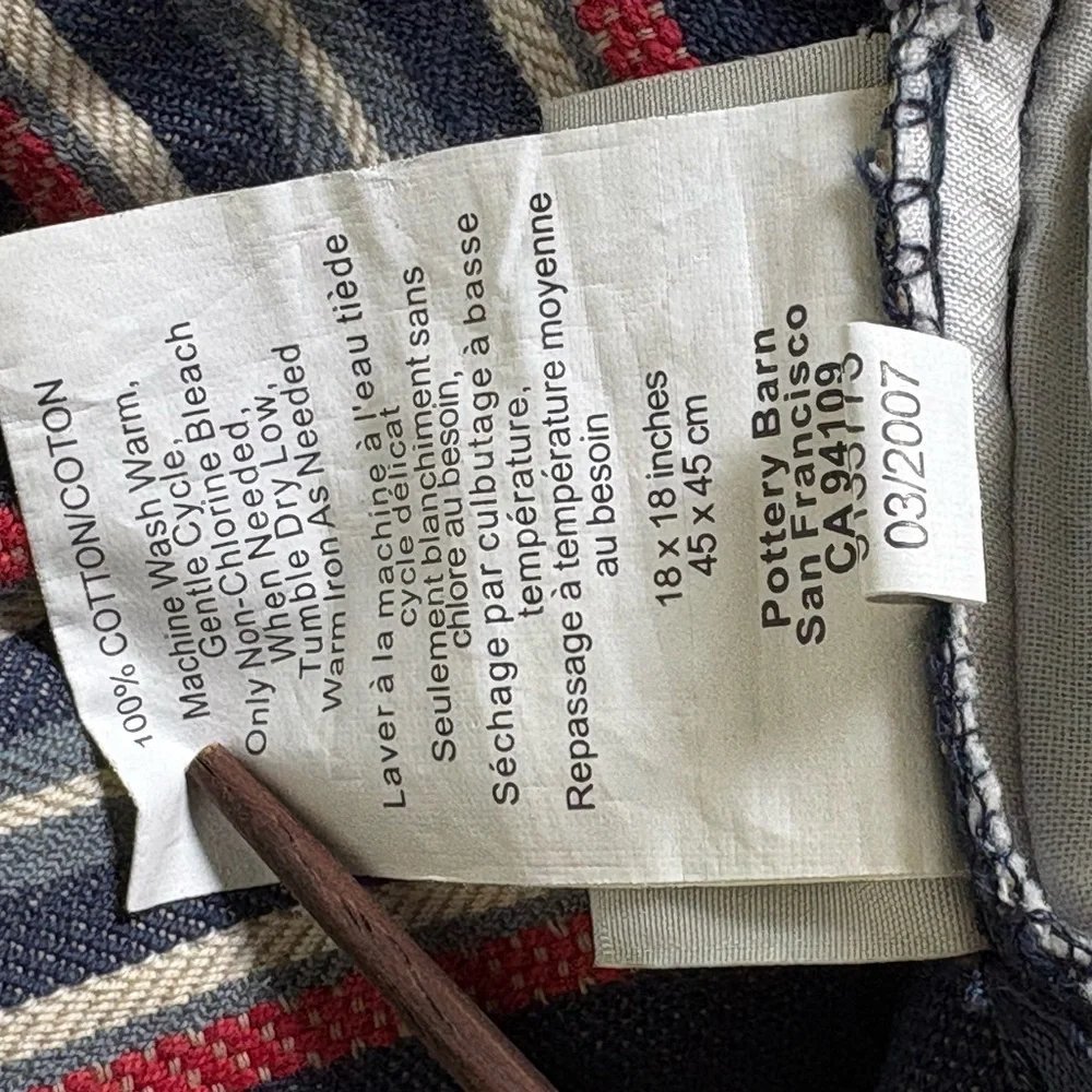 Pottery Barn Blue Striped Square Pillow Sham
